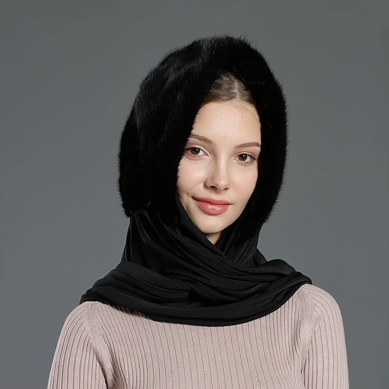 Stylish faux mink fur beanie and scarf set for women, perfect for winter warmth and breathability.