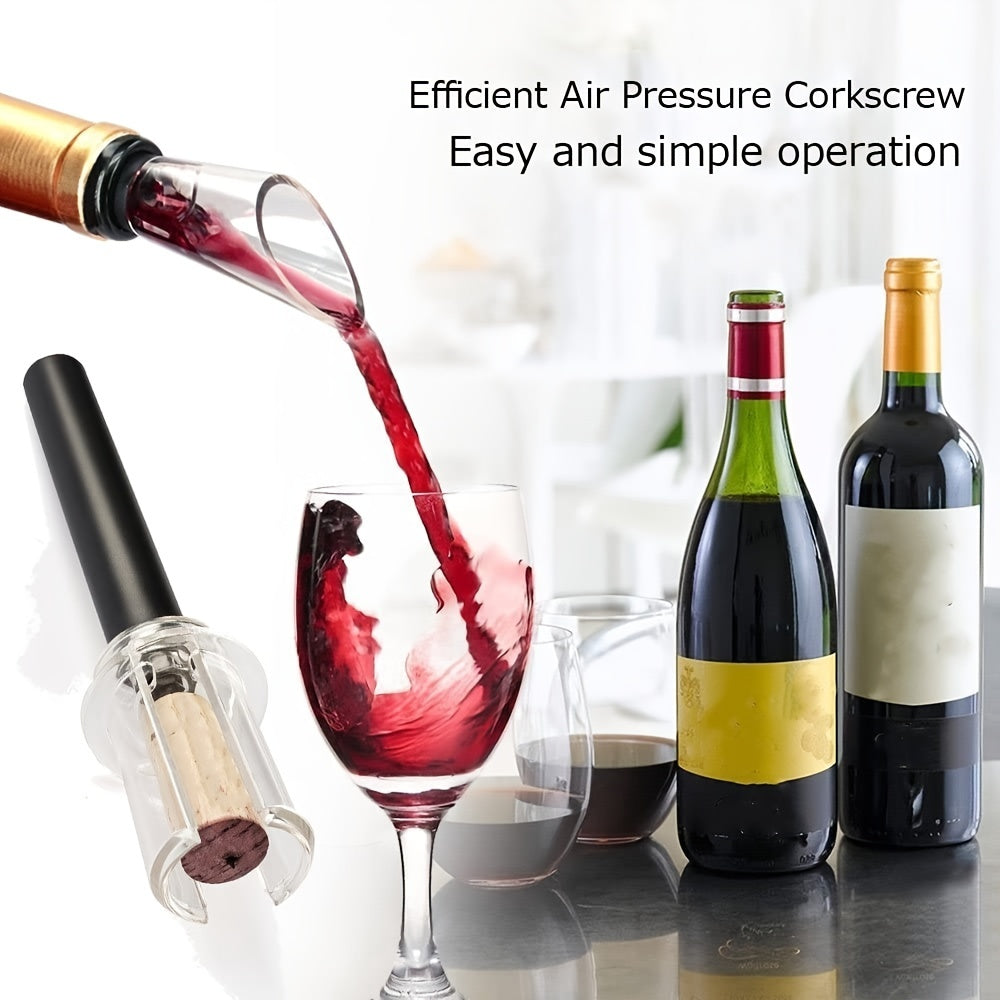 QEESTARS Wine Opener Set includes 4 pieces - Air Pressure Pump, Pourer, Foil Cutter, and Vacuum Stopper. Ideal for wine lovers.