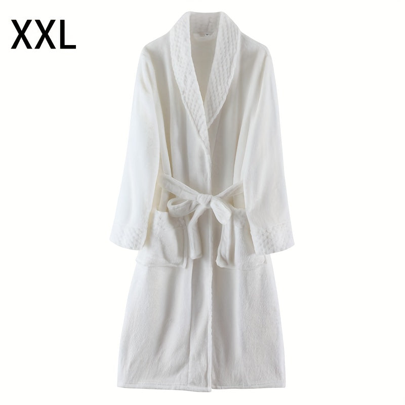 Thickened flannel bathrobe for autumn/winter, cozy unisex nightwear for home.