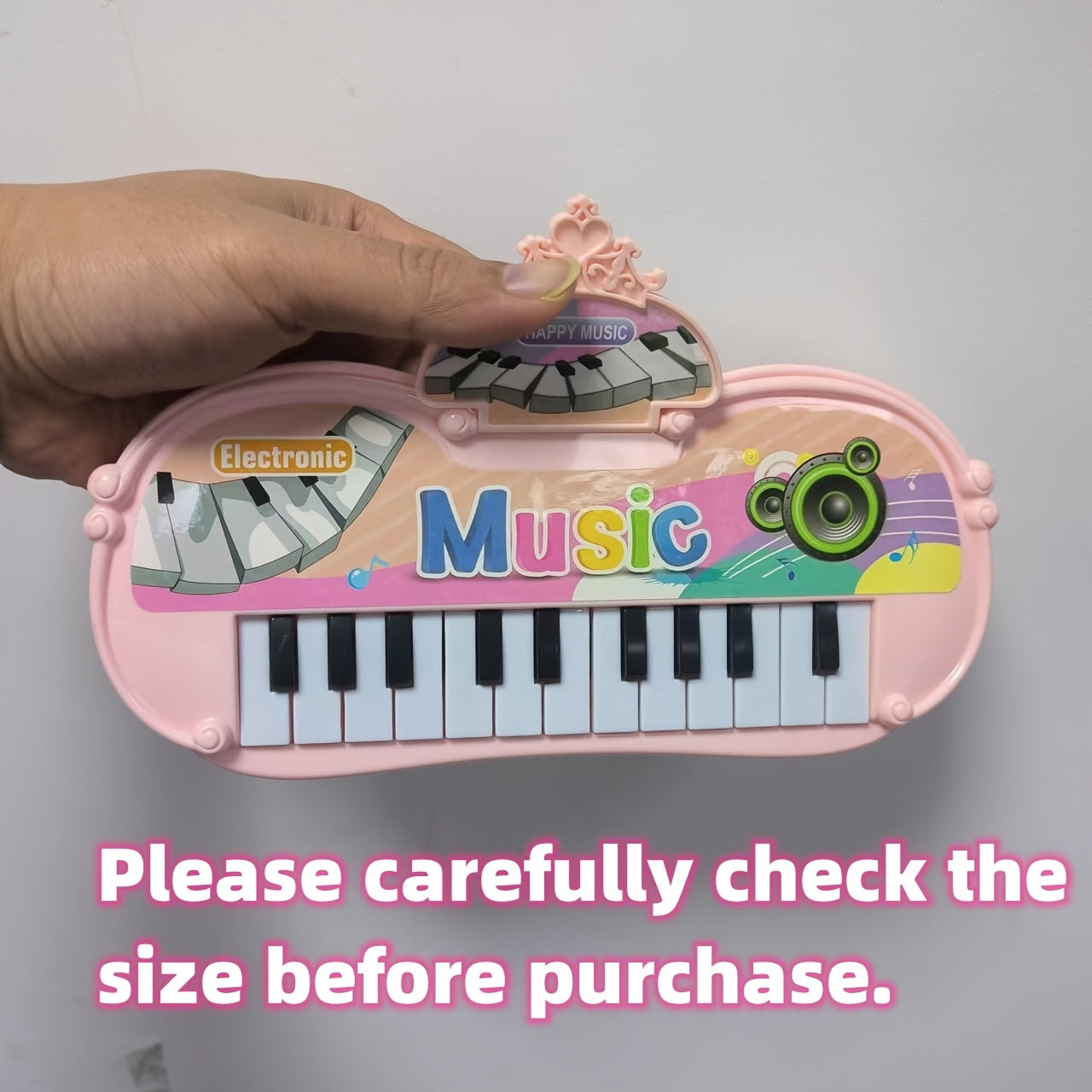 Battery powered electronic keyboard toy with 13 keys. Features smooth design, musical and educational functions, and is available in multiple colors. Made of ABS material. Great festive