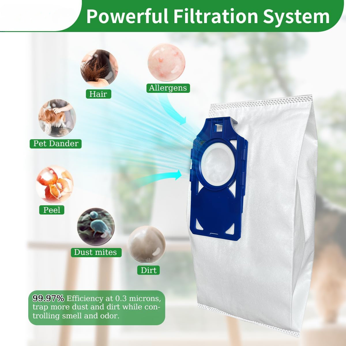 Get a 6 pack of HEPA vacuum bags that are compatible with Riccar Brilliance & Simplicity Synchrony models. These bags have 5-ply high-efficiency filtration, a durable non-woven outer layer, and are designed for allergen trapping. They are the perfect