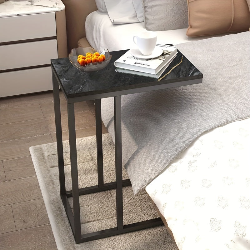 Modern C-Shaped End Table for Couch, Sofa, and Bed - Large Desk Surface for Living Room or Bedroom - Constructed with Zinc-Plated Steel Pipe and E1 Paint-Free Environmental Protection Board