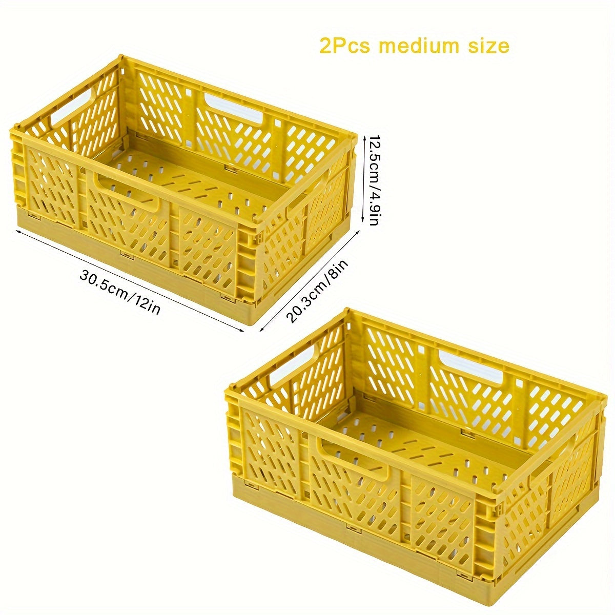 2-Pack Plastic Folding Storage Baskets with Handles, Stackable Organizers for Home - Mixed Color