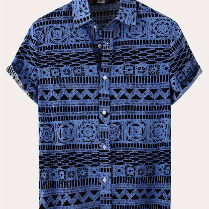 Men's geometric print button-up shirt, perfect for summer.