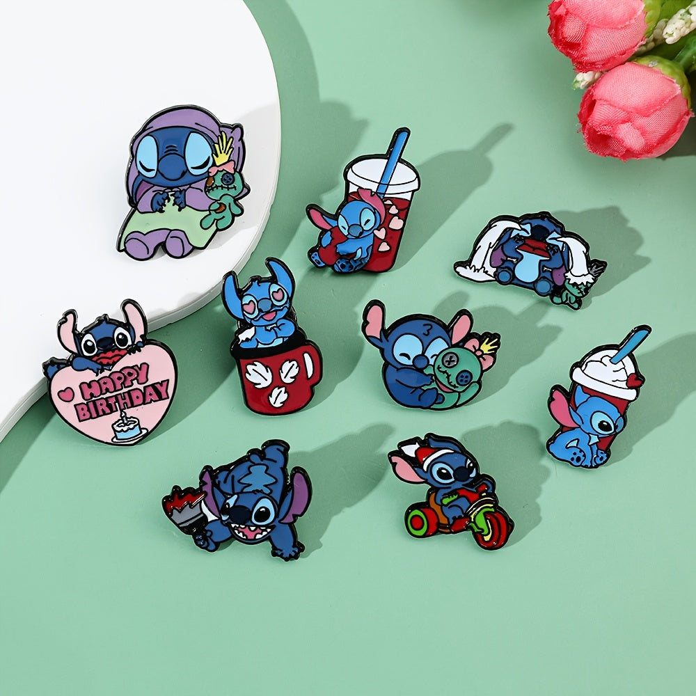 Set of 4/5/9 Disney Stitch Enamel Pins, Adorable Cartoon Zinc Alloy Brooches with Assorted Designs for Clothing and Backpacks, Perfect for Everyday or Special Occasions.