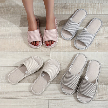 Casual striped slip-on slippers with EVA sole for men and women, suitable for all seasons.