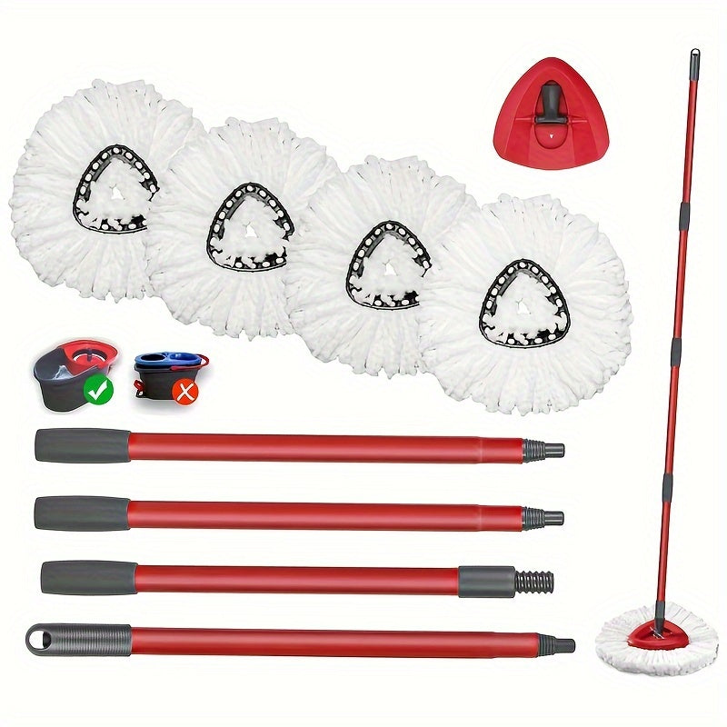 Upgrade your cleaning routine with our Microfiber Spin Mop Replacement Heads, featuring a sturdy Metal Handle and Durable 4-Section Iron Pole. Compatible with most systems, this Essential Home Cleaning Kit will have your floors sparkling in no time.