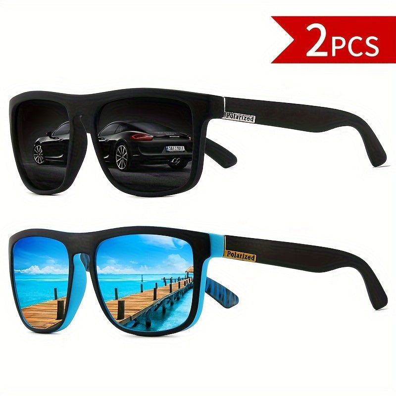 2 pairs of polarized sunglasses with mirrored PC lenses and copper alloy frames are suitable for both men and women for various outdoor activities and casual wear.