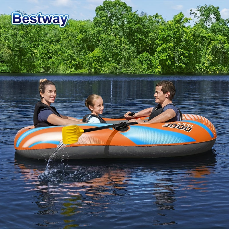 Durable inflatable kayak for 1-3 people with fast inflation system for thrilling water adventures.