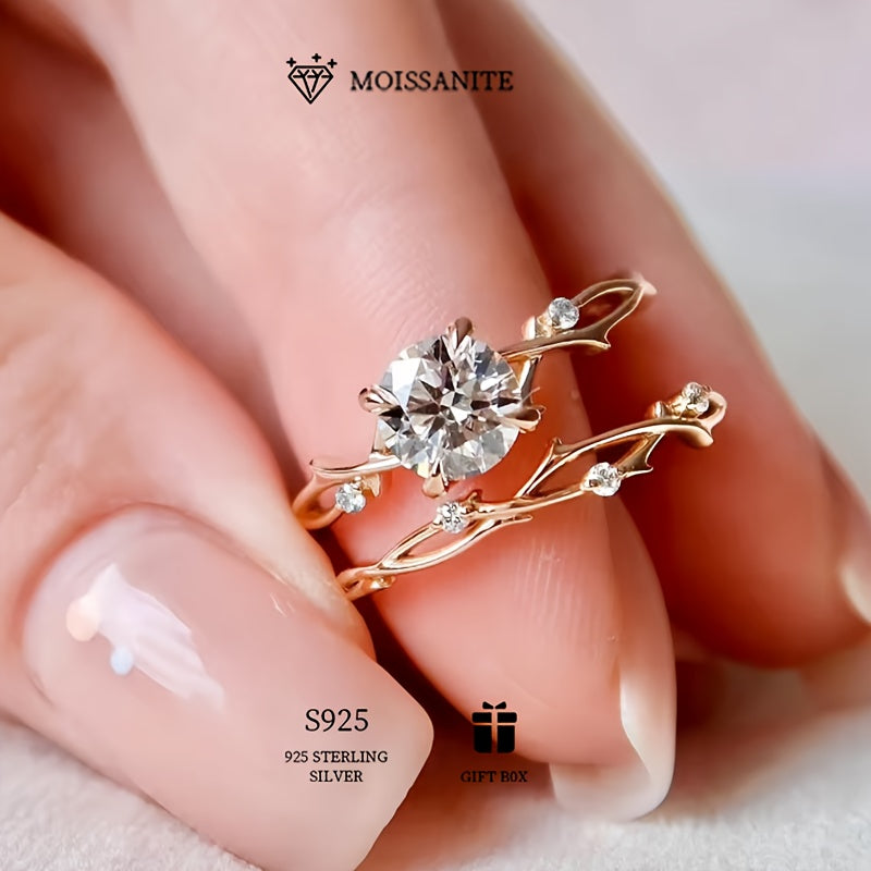 Stunning 2-3ct Moissanite Engagement Ring - Made with Hypoallergenic S925 Sterling Silver, Featuring a Timeless Branch Design and Four Prong Setting, Ideal for Weddings & Proposals, Comes with Certificate of Authenticity & Luxurious Gift Box.