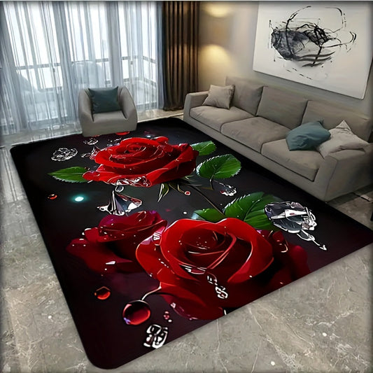 Home decor flannel rug with 3D floral printing, perfect for non-slip use in the kitchen, living room, bedroom, or dining room. Ideal for indoor use, this printed carpet adds a decorative touch to any space.