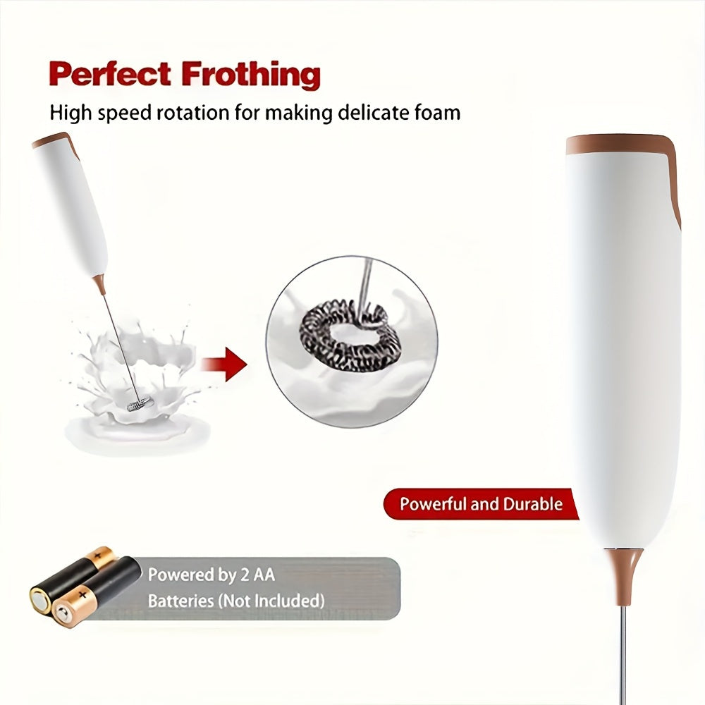 Compact and high-powered electric milk frother for on-the-go use. Operated by batteries, this stainless steel beverage mixer is perfect for creating frothy drinks such as coffee. (AA Batteries not included)