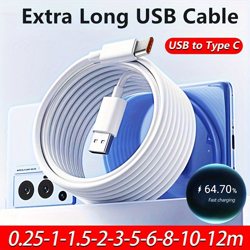 Long USB-C fast charging cable for various Android phones, cameras, printers, and other devices, with power distance charging capability (no data transfer).