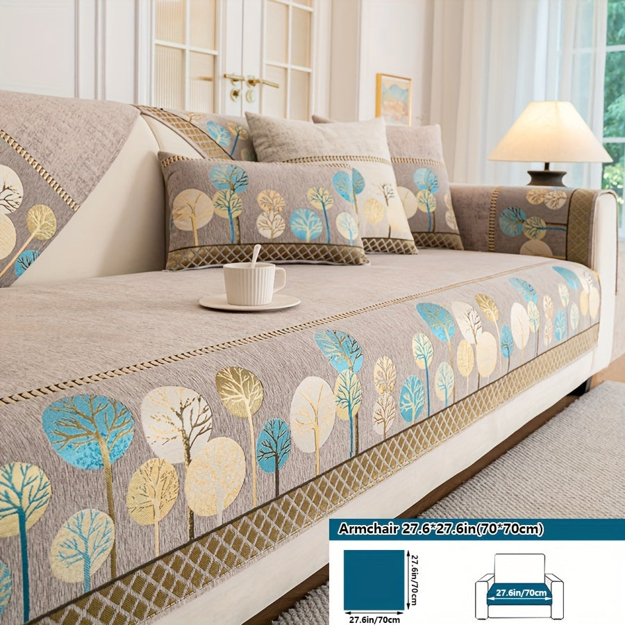 Luxurious non-slip sofa cover with tree motif, suitable for 1-4 seat sofas in any room. Pet-friendly, machine washable, and durable for all seasons.