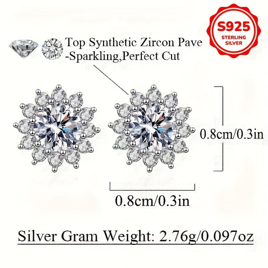 Beautiful 925 Sterling Silver Snowflake Stud Earrings, 2.76g Lightweight Hypoallergenic Sparkling White Cubic Zirconia, Romantic Design for Women - Ideal for Everyday, Valentine's Day & Wedding, 8mm Size, Gentle on the Skin