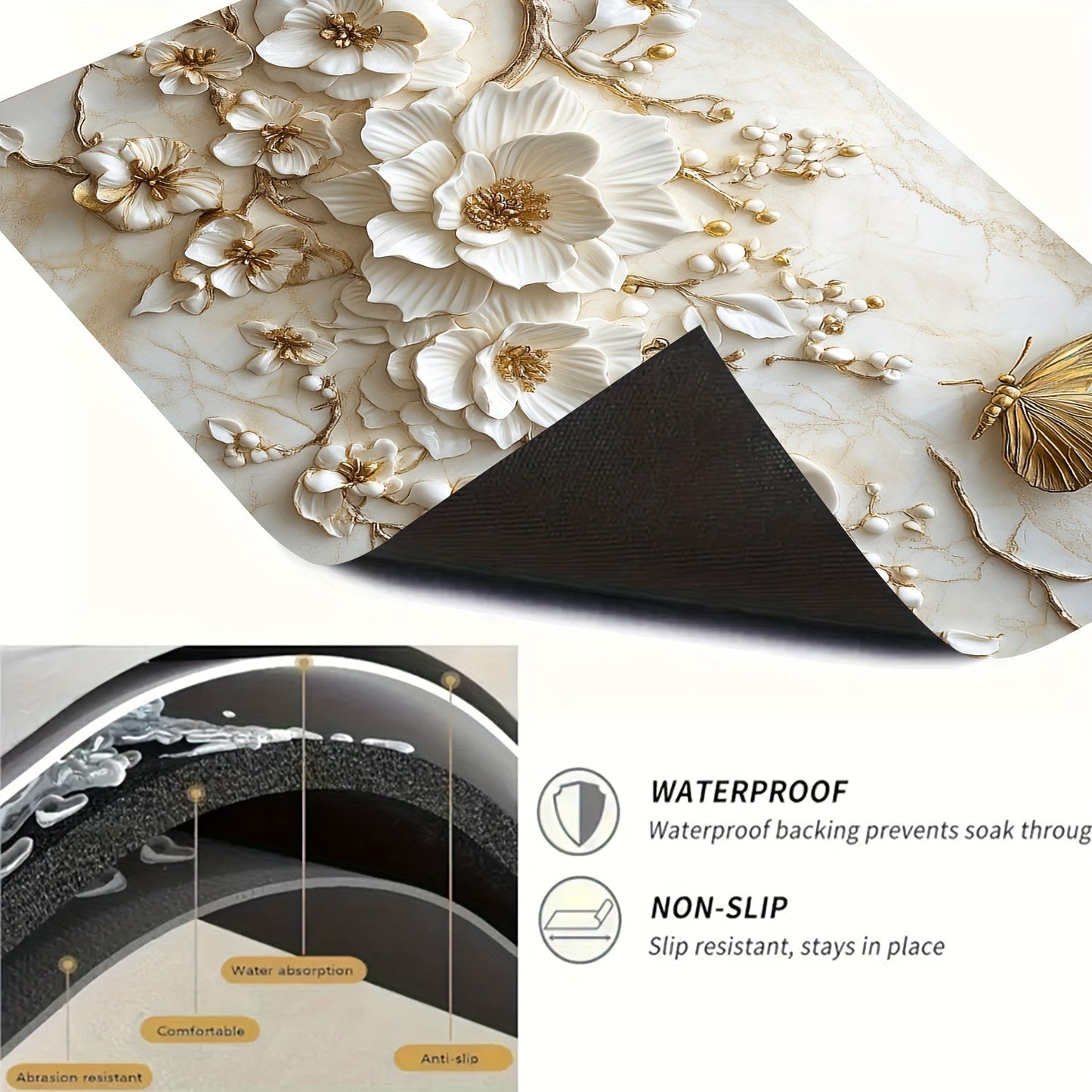 Protect your surfaces with this beautiful 1-piece floral butterfly non-slip mat made of heat-resistant plastic. Measuring 71.88cm x 52.07cm, this multipurpose cover is anti-scratch and perfect for use on electric glass stoves, flat-top ovens, washers