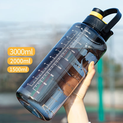 Durable, large capacity portable water bottle with straw for outdoor activities and travel.