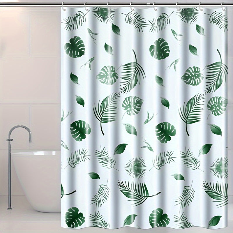 Durable tropical floral waterproof shower curtain with hooks, liner, and easy-clean design, ideal for Christmas decor.