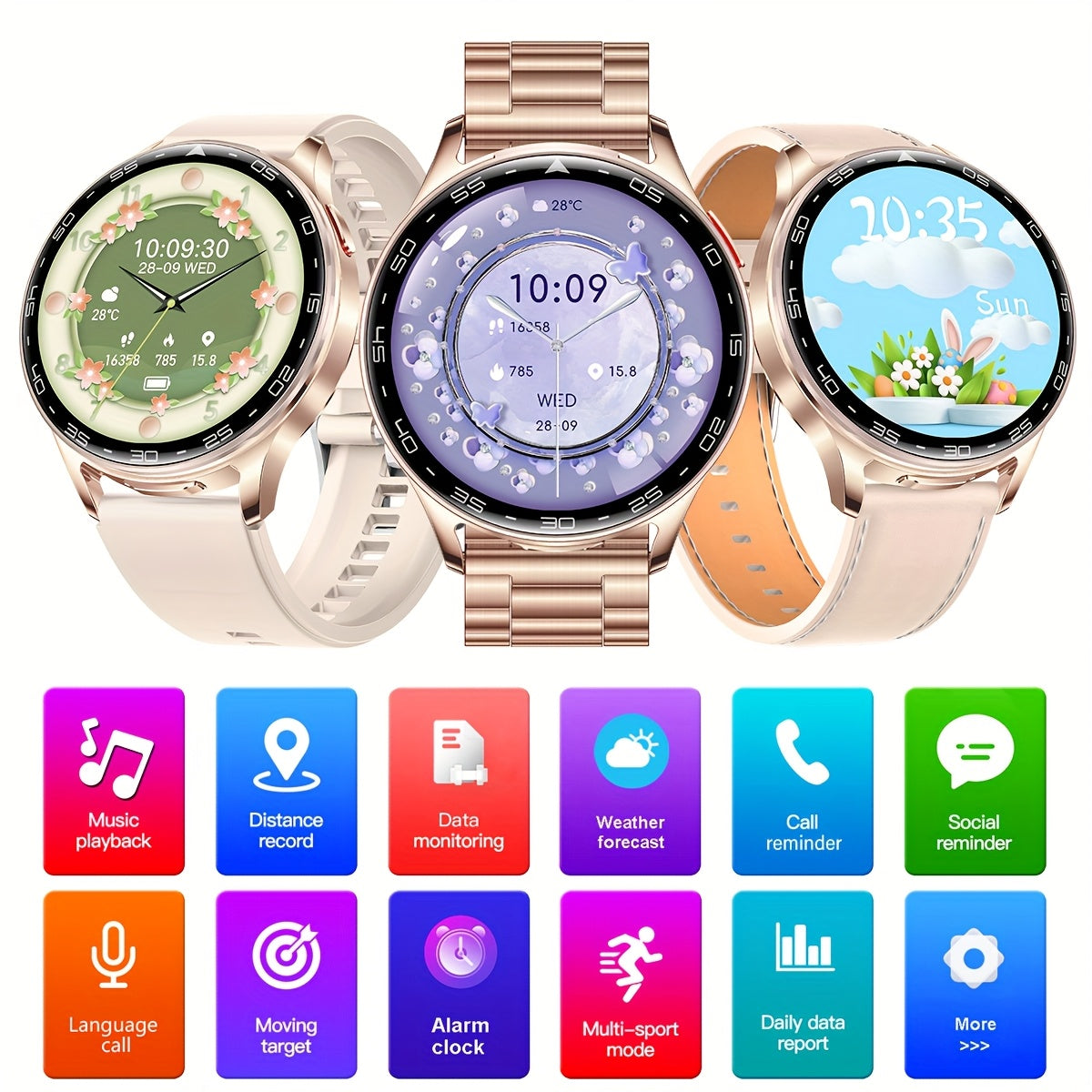 Women's smartwatch with built-in wireless earphone, call answering, music, multiple sports modes, fitness tracking, and a stylish design. Ideal gift for girlfriends and wives.