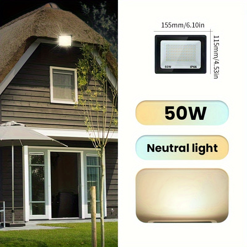 Aluminum LED floodlight suitable for outdoor use, ranging from 10-300W. Ideal for garden or playground lighting.