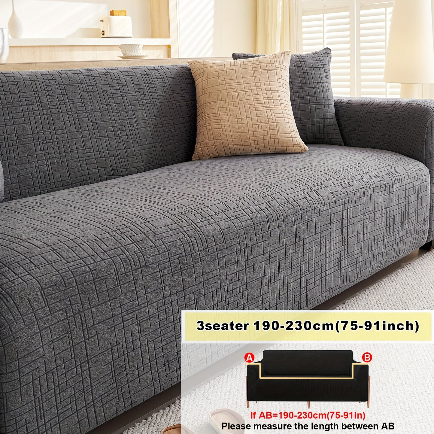 Elastic Fitted Sofa Slipcover made of Polar Fleece Fabric. T-Cushion Design, Machine Washable. Stretch Sofa Cover fits Armchair to 4-Seater Sectional Sofas. Plain Style, No Printing.