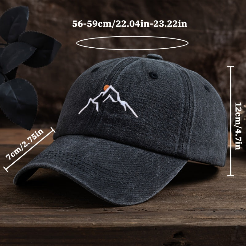 Embroidered Mountain Peak Baseball Cap - Adjustable, Curved Brim Ideal for Hiking & Fishing, Machine Washable