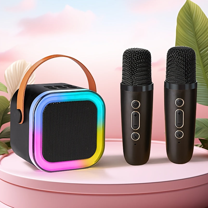 Mini Wireless Karaoke Machine with RGB Light Speaker Set, Ideal for Family Gatherings and Parties.