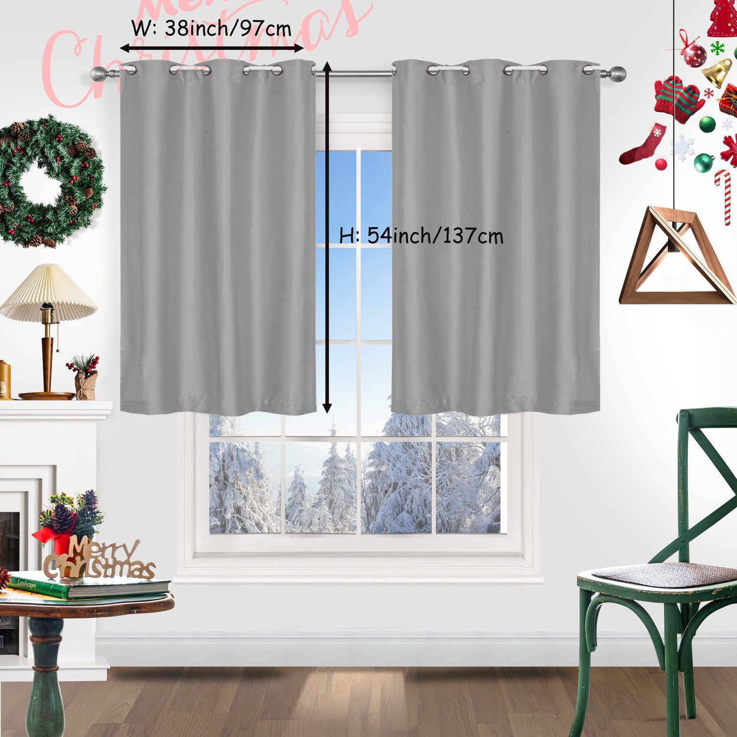 Add a festive touch to your space with 2 pieces of red Christmas curtains. These curtains are made of faux silk with a grommet top design, providing both style and functionality. Perfect for living rooms, bedrooms, offices, kitchens, and studies, these