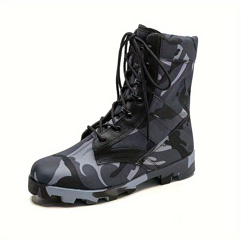 Men's Mid-Calf Hiking Boots with Anti-Slip Camouflage Design.