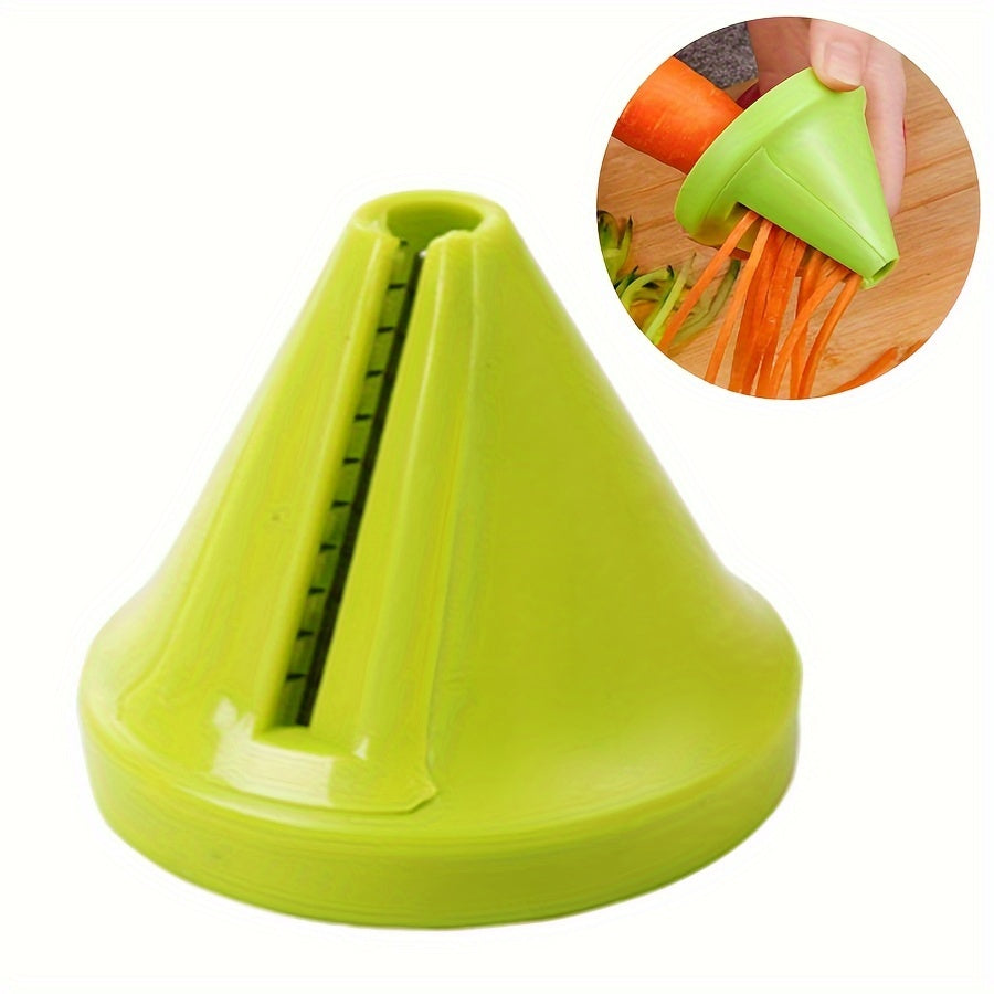 Multifunctional kitchen spiralizer for making zucchini noodles and grating vegetables easily. Durable plastic in green color.