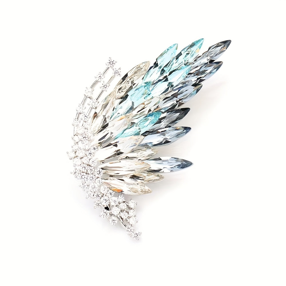 Introducing a one-of-a-kind, romantic half butterfly brooch with luxurious appeal. This elegant gradient crystal brooch features a fashionable insect design with stunning golden plating. Perfect for both men and women, these versatile accessories can be