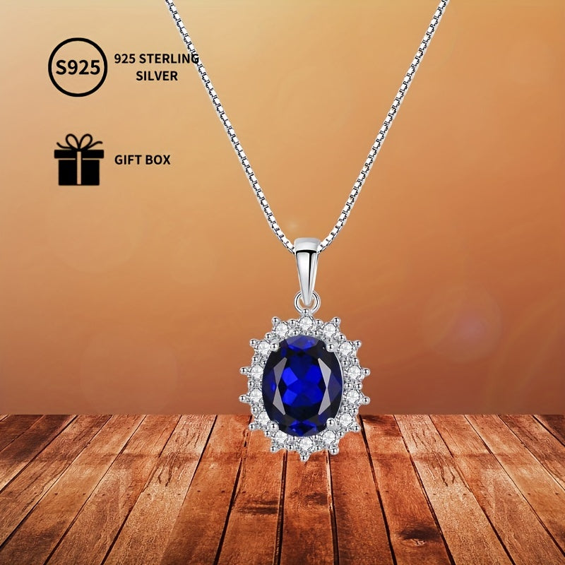 Give the gift of elegance with this stunning 925 Sterling Silver Necklace featuring a Synthetic Sapphire Pendant in a luxurious Royal Style. The Elegant Oval Halo Design makes it perfect for any occasion, whether it be a party, Christmas holiday, or