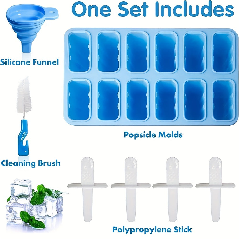 Silicone Popsicle Maker Set with 6/12 Cavities - Free of BPA, Comes with Easy Release Ice Pop Molds, Reusable Sticks, and Cleaning Brush