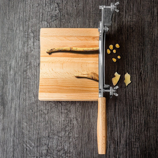 Adjustable Stainless Steel Chinese Medicine Slicer with Rubber Wooden Base and Sharpening Stick - Ideal for Precision Slicing of Herbs and Spices