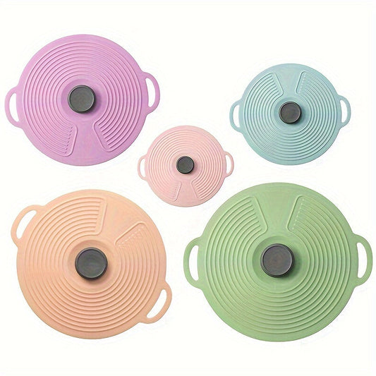 Set of Silicone Lids: Non-Stick, Oven-Safe, and Dishwasher-Friendly Kitchen Covers in Vibrant Green, Pretty Pink, and Calming Blue