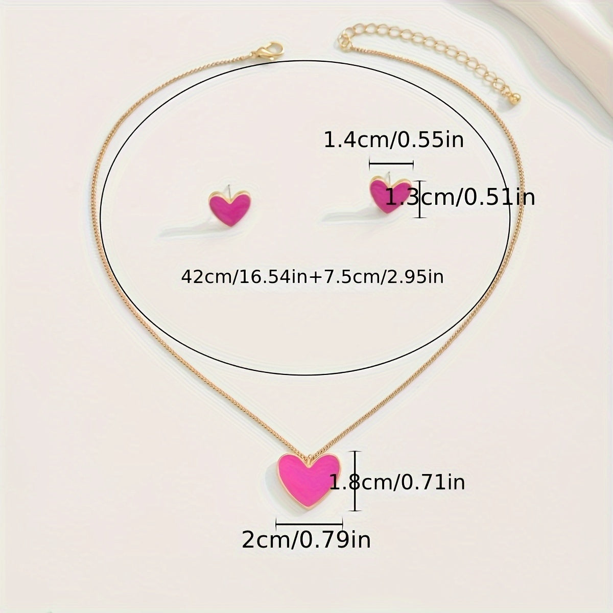 Elegant & Cute 3-piece Heart Jewelry Set - Stud Earrings and Necklace Combo, Ideal for Casual Wear or Gifting