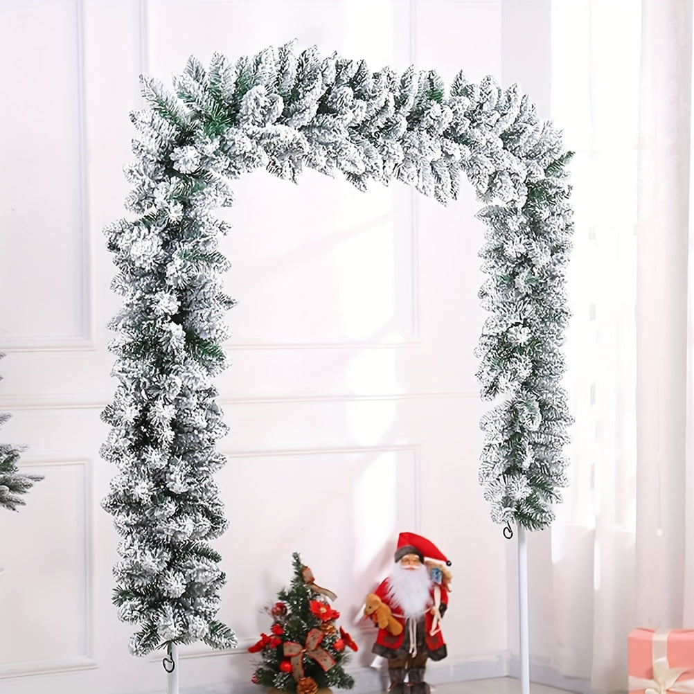 1 piece of 274.32cm Snow Flocked Christmas Garland, Snowy Artificial Winter Frosted Pine Garland for Xmas Tree, Stairs, and Fireplace Decor