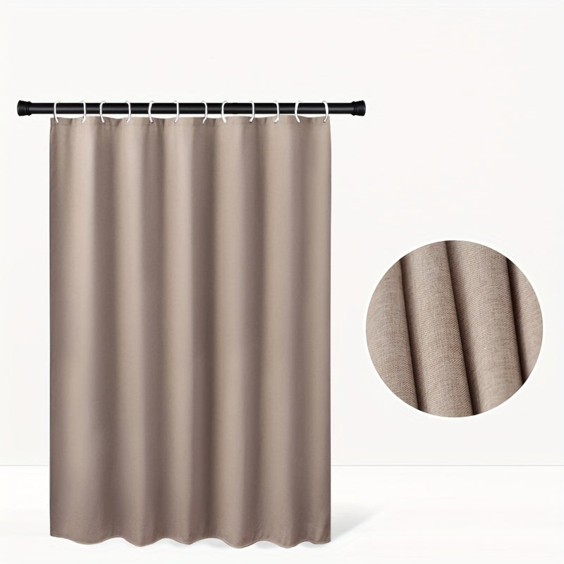 Sycamore Apricot bathroom shower curtain with dry and wet separation, made of waterproof fabric and includes 12 C-shaped hooks.