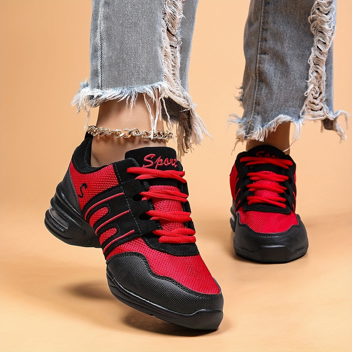 Breathable dance sneakers with air cushioned comfort for women.