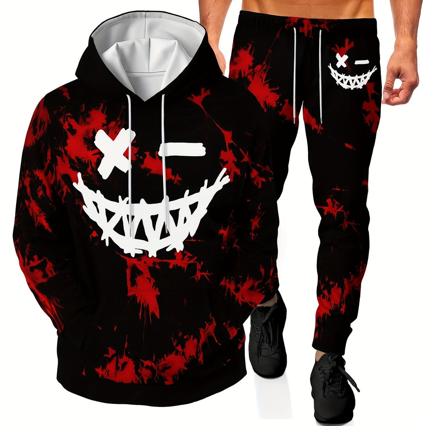 Men's 3D Print Casual Sports Hoodie Suit with Long Sleeve Top and Long Pants