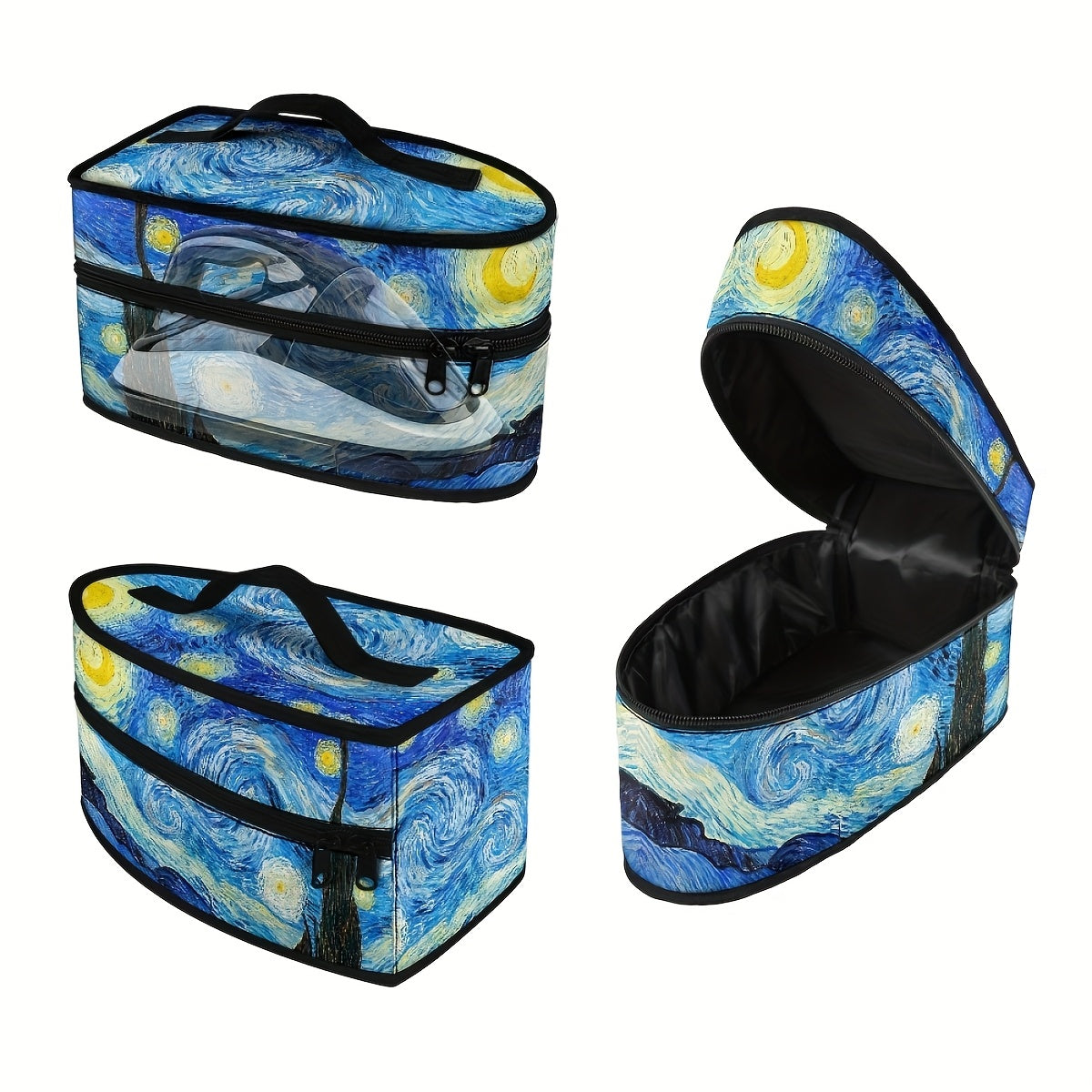 Portable iron storage bag inspired by Van Gogh, designed to protect your iron from dust. This non-electric carrying case features dual zippers and a convenient handle, making it the perfect organizer for your ironing accessories.