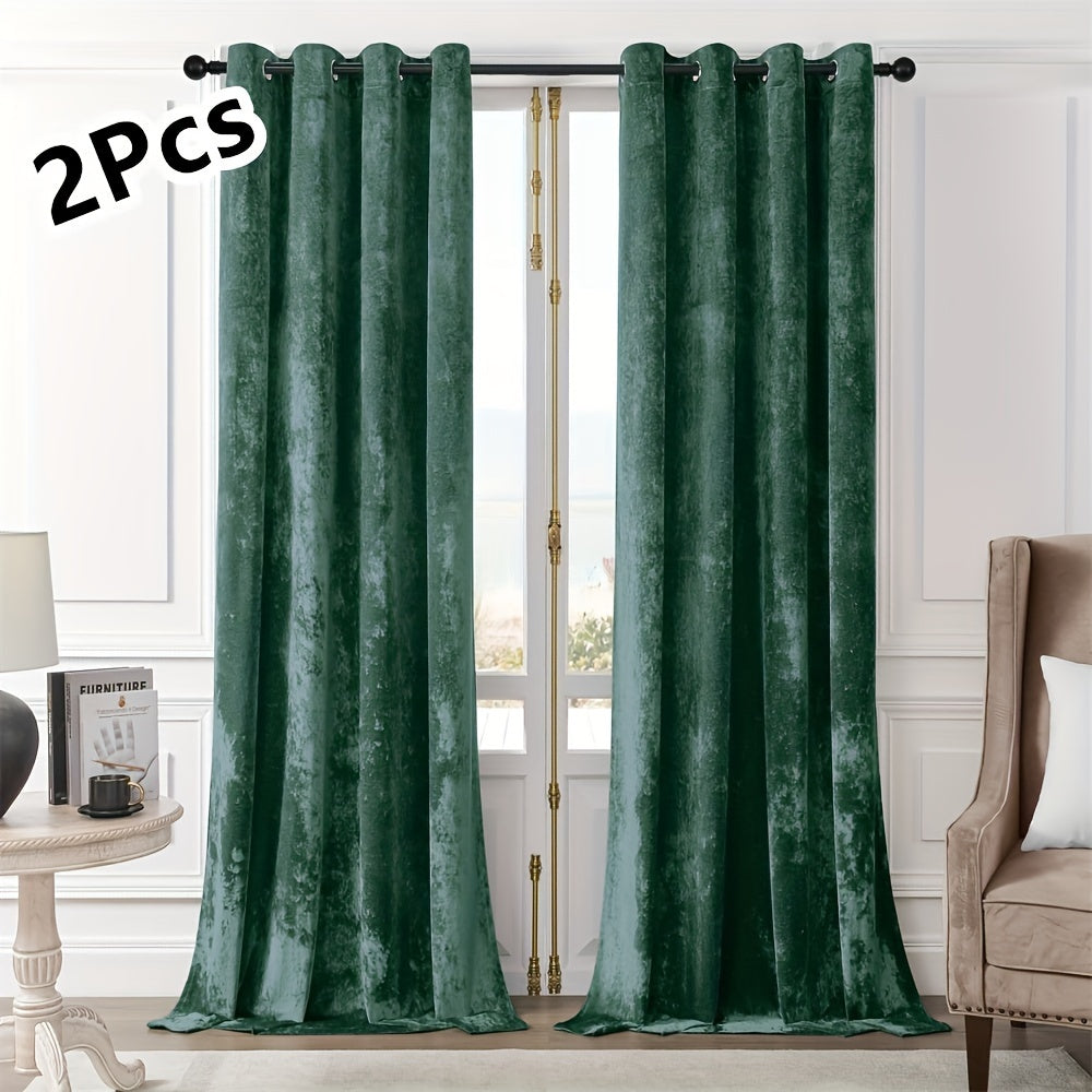 Pair of 2 crushed velvet curtains with heat and sound insulation, ideal for living room, bedroom, and office.