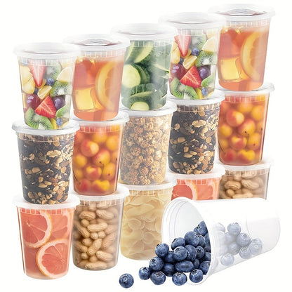 '- 10 sets of 32 oz plastic food containers with lids
- Containers are sealed and suitable for freezing and dishwashing
- Ideal for soup, takeout meal preparation, and storage