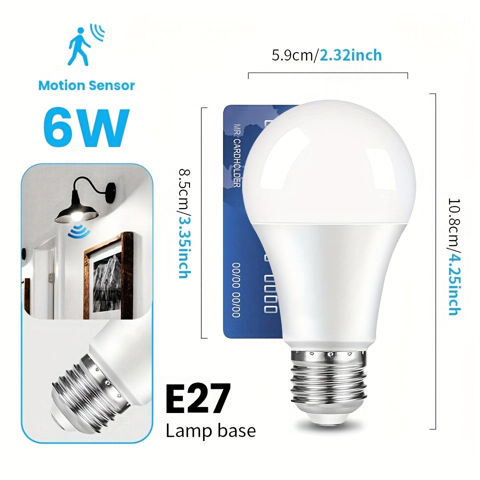 3 PIBAOGU Harakat Sensorli LED Lampochkalar, 6W, E27 Asos, Sovuq/Issiq Oq Variantlar, Uy Yoritish uchun Aqlli Infraqizil Sensor, 220V AC Quvvat Manbai.