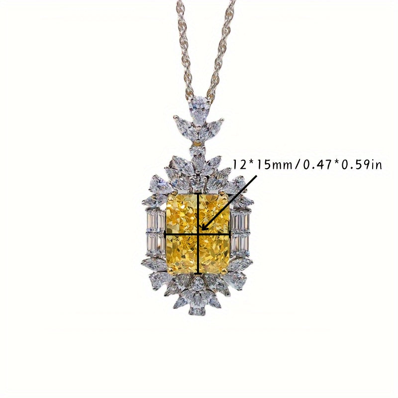 Sophisticated 925 Sterling Silver Pendant Necklace featuring a Radiant Cut Yellow Synthetic Gemstone and sparkling Cubic Zirconia accents. This uncoated piece is a glamorous addition to your everyday jewelry collection. A perfect Valentine's Day gift