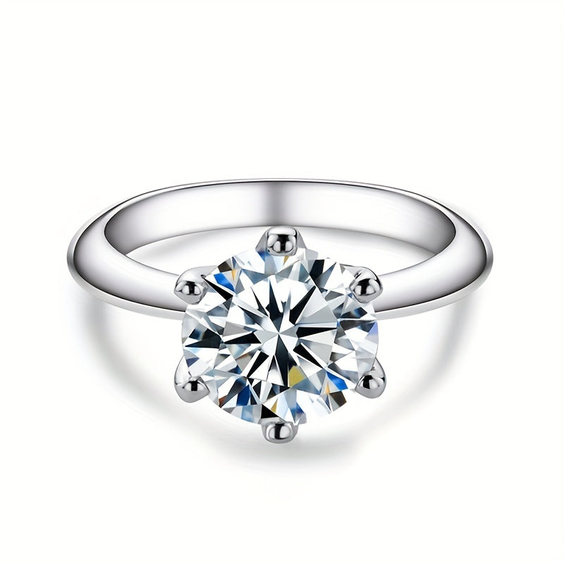 This stunning Classic Six-Prong Moissanite Promise Ring is available in 1, 2, 3, or 5 carat options. Crafted from 925 sterling silver and plated with 18k gold, this high-quality jewelry piece is perfect for engagements or marriages. It is a truly special