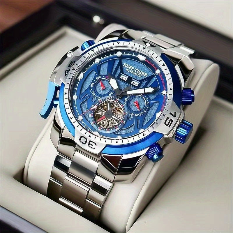 REEF TIGER Overlord Men's Tourbillon Mechanical Watch, Large Size, Classic Brand.