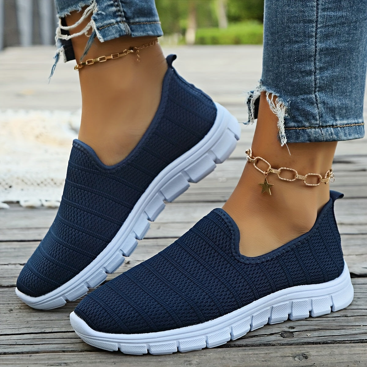 Women's Breathable Slip-On Casual Sock Sneakers, Lightweight Outdoor Sports Shoes in plus size.