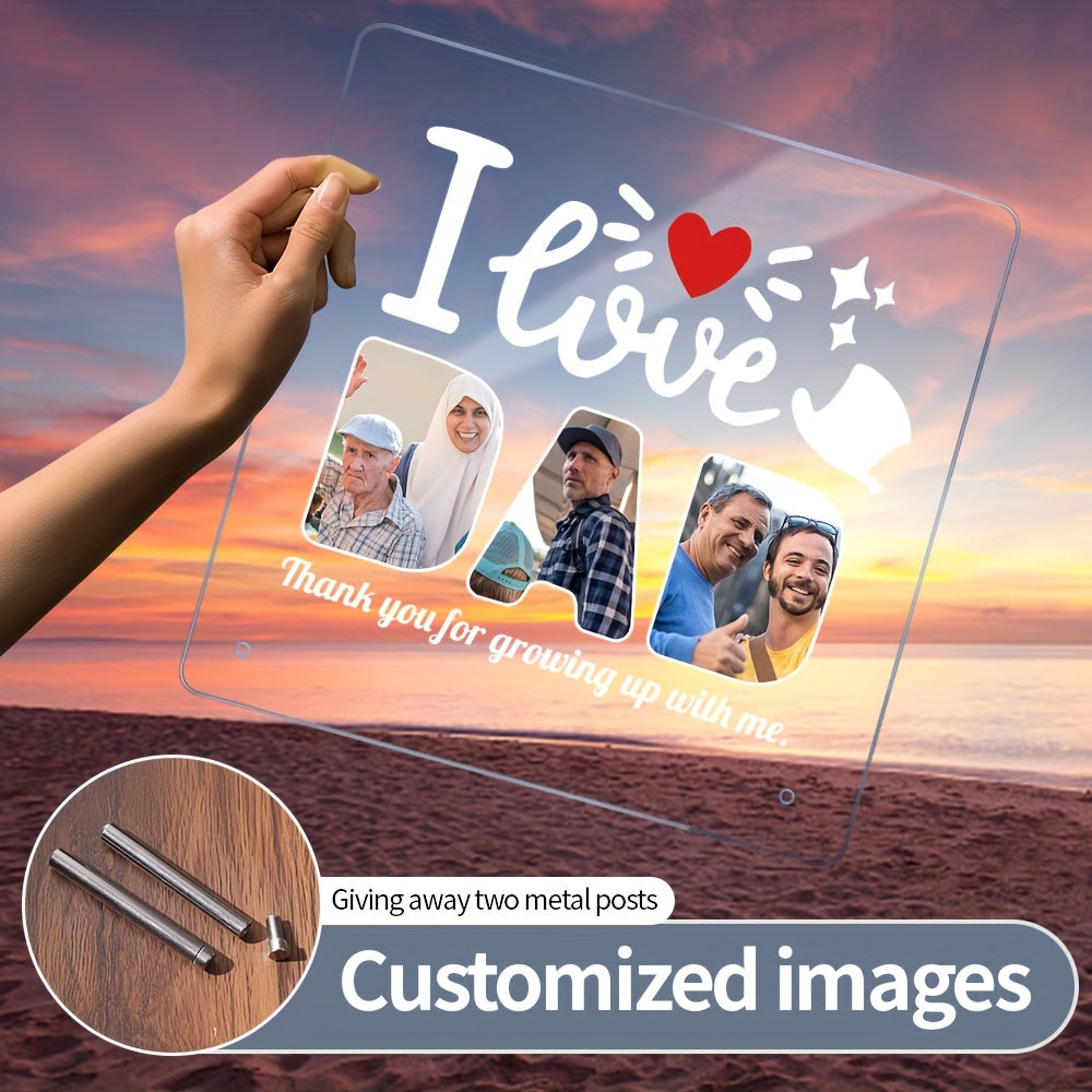 Customize your special moments with our LED Personalized Acrylic Photo Frame featuring a transparent love heart design. This frame is perfect for showcasing a single picture and makes an ideal gift for Christmas, Valentine's Day, Mother's Day, Father's