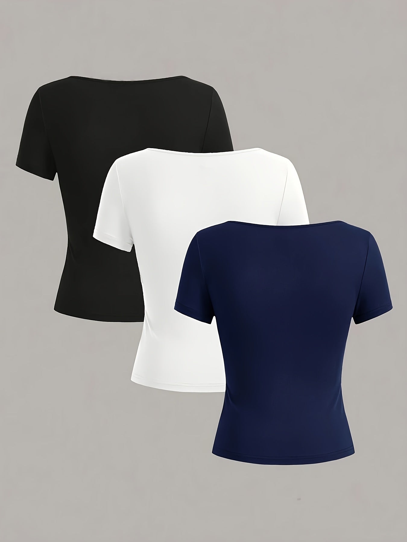 Set of 3 solid color women's t-shirts for casual summer wear.